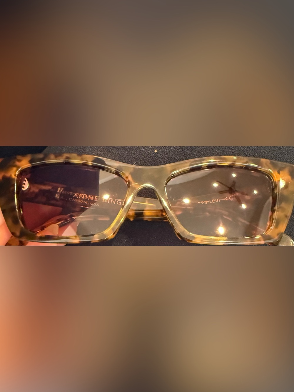 Anine Bing Levi Tortoiseshell Amber-Pattern Sunglass Frame Detail